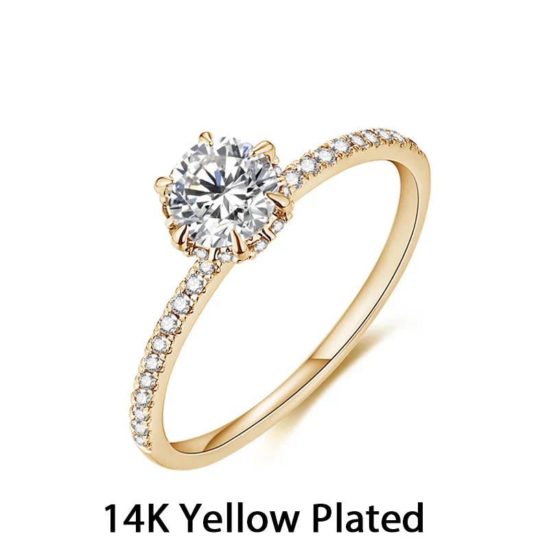 MINTYBOX 14K Yellow Gold D Colo Moissanite Rings for Women Handmade 6.5mm Pure 10K Round Shape Engagement Ring Gift Fine Jewelry Vera Lux