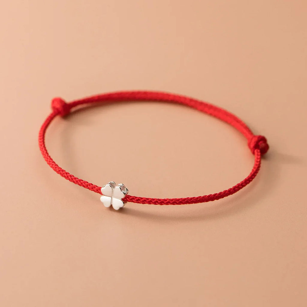S925 Sterling Silver Flowers Red Rope Clover Adjustable Bracelet For Women Fine Jewelry Minimalist Accessories Vera Lux
