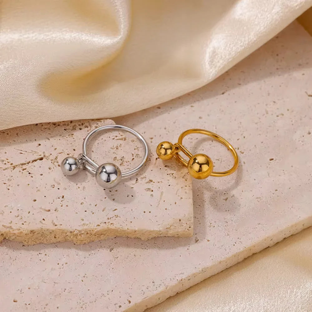 Stainless Steel Double Ball Adjustable Ring For Women Unisex Gold Color Trendy Finger Rings Decompression Jewelry Gifts Anillos Vera Lux