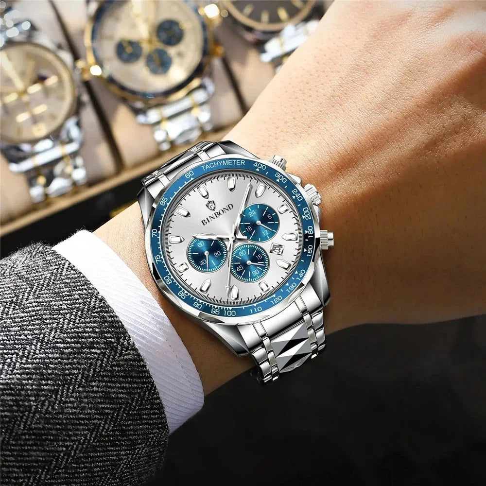 New Automatic Watch For Man Small Dial Blue Digital Fashion Quartz Wristwatches Men Clock Luxury Watches Mens Gifts Reloj Hombre Vera Lux