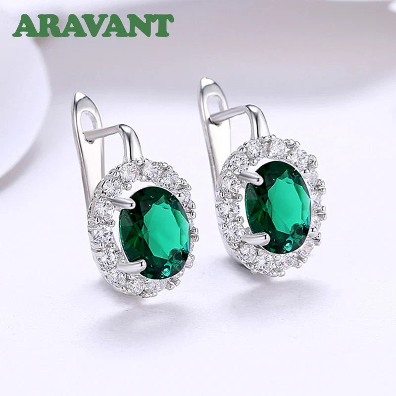 925 Silver Green/White Zircon Drop Earring For Women Wedding Jewelry Vera Lux