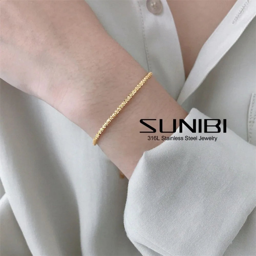 Stainless Steel Chain Bracelet for Women Silver Color Fashion Simple Shiny Minimalist Charm Bracelet Wedding Party Jewelry Vera Lux