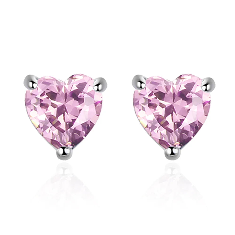 925 Sterling Silver Pink Red White Purple Heart Zircon Stud Earrings For Women Engagement Piercing Jewelry Accessories Money 925 Vera Lux