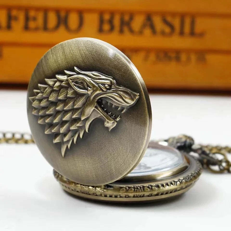 Personalized creative l Wolf Head three-dimensional carved pocket watch FOB Watch for men's Arabic numerals display quartz penda Vera Lux
