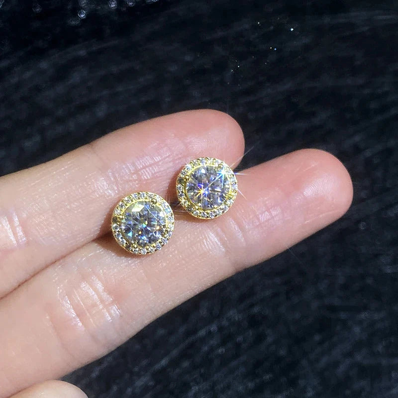 NeeTim 0.5ct 1ct 2ct Moissanite Stud Earrings For Women Party Bridal S925 Sterling Silver with Gold Plated Lab Diamond Earring Vera Lux