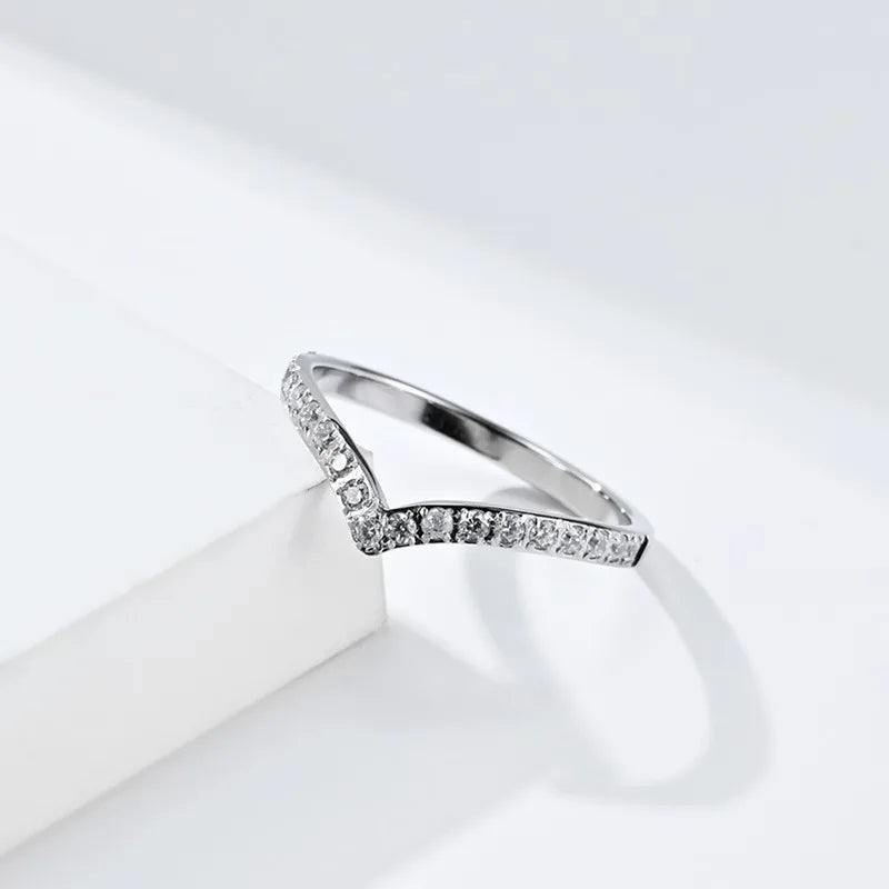 2mm Thin V Shape Pave CZ Stackable Ring Stainless Steel Wedding Band for Women Girl Size 5-10 Vera Lux
