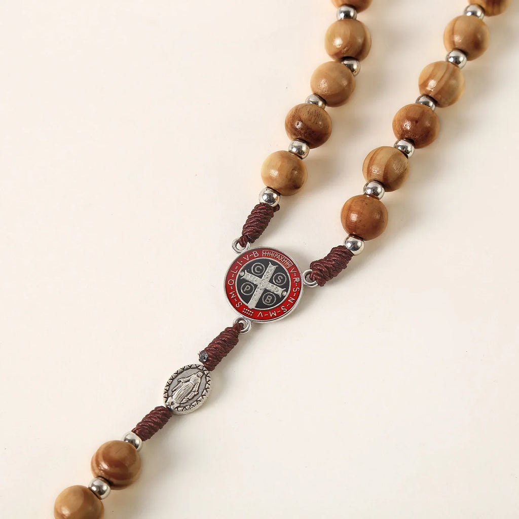 Wooden Rosary Necklace For Women Men Christian Cross Pendant 10MM Long Wood Beads Chain Fashion Religion Prayer Jewelry Vera Lux