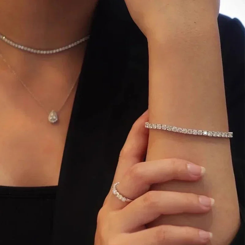 NeeTim 3mm 4mm 5mm 6.5mm Moissanite Tennis Bracelet Original s925 Sterling Silver Lab Diamond Bracelets for Women Men Chains Vera Lux
