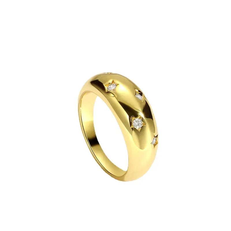 925 Sterling Silve Star Chunky Ring For Women Vintage Trendy Gold Color Zirconia Finger Stacking Rings Punk Accessories Jewelry Vera Lux