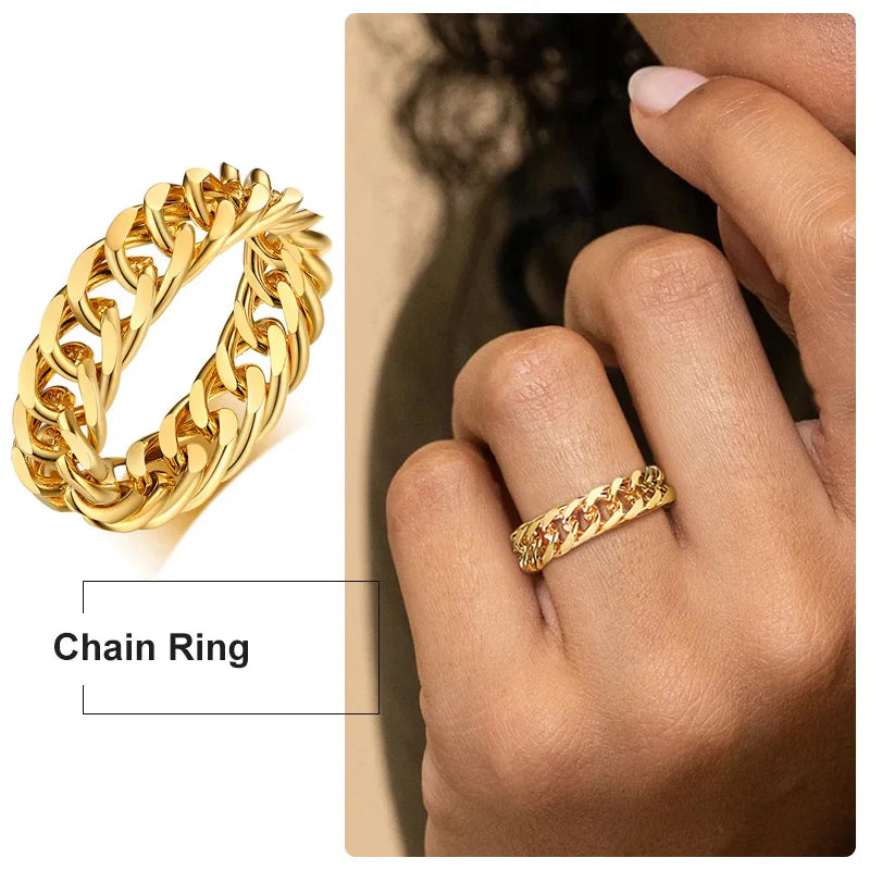 6mm Thick Chunky Chain Ring Cuban Curb Link Stainless Steel Stylish Ring for Women Girls Vera Lux