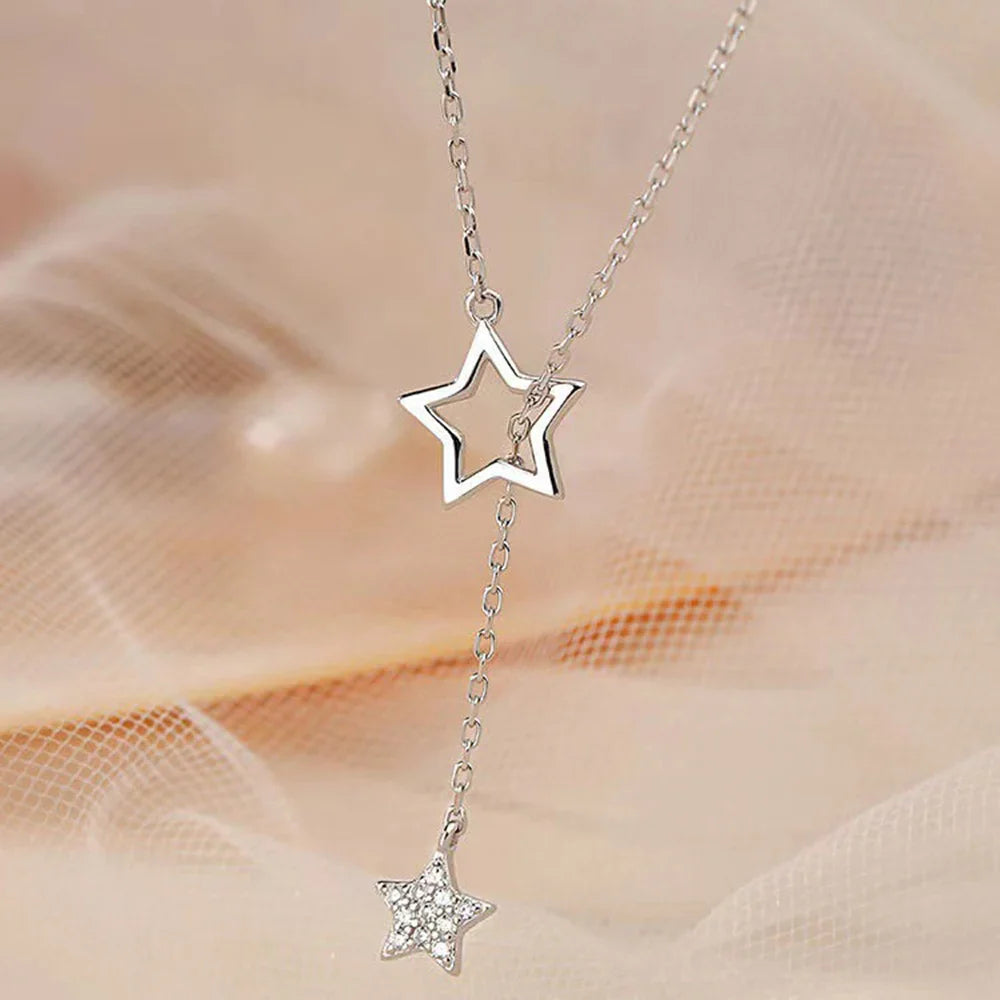 Christmas Gift 925 Sterling Silver Cute Shiny Star Choker Drop Charm Necklaces Charming Woman Wedding Party Birthday Jewelry Vera Lux