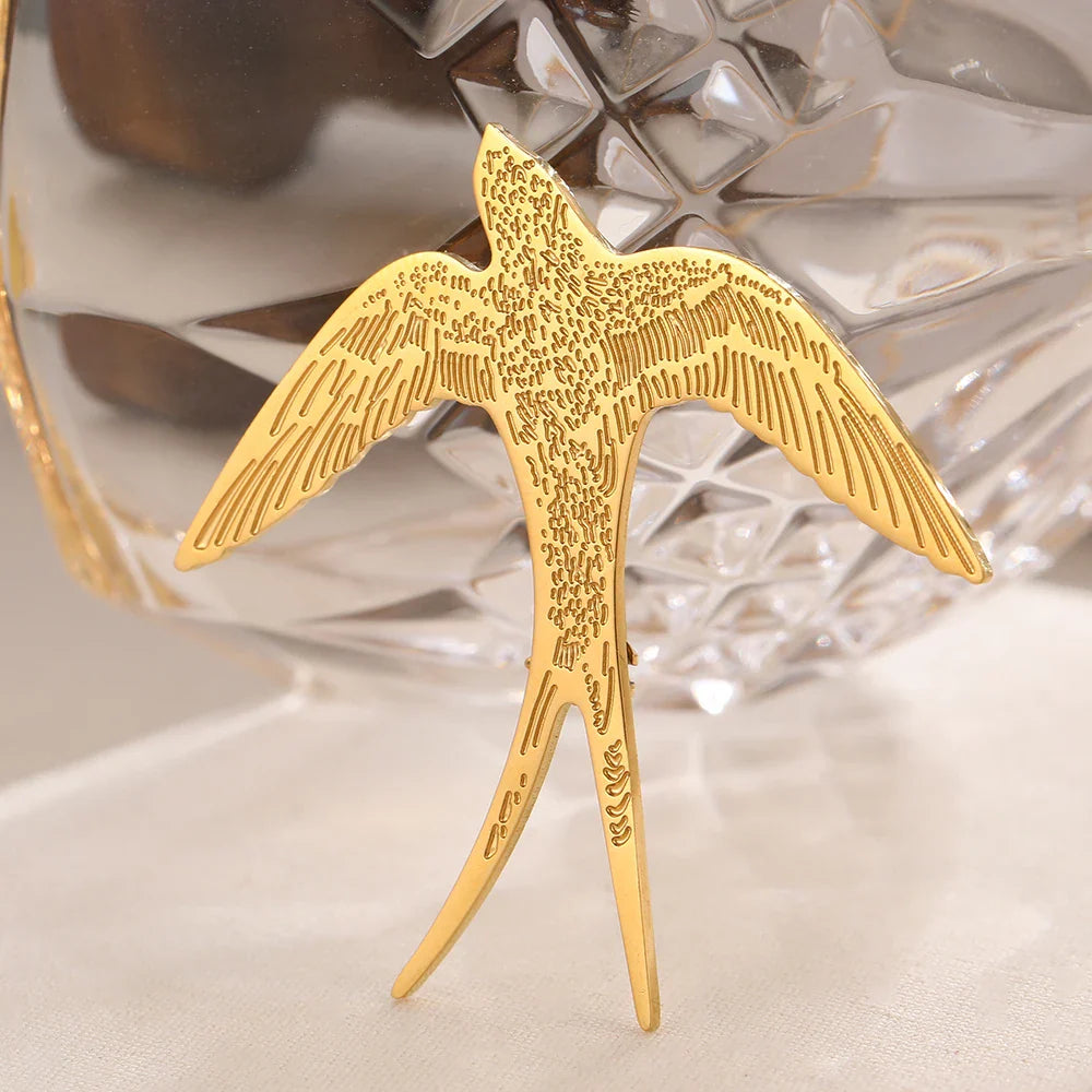 Aomogo Stainless Steel Broochs Fashion Personality Pin Designs Drawing Swallow Brooch For Women Jewelry Banquet Creative Gifts Vera Lux