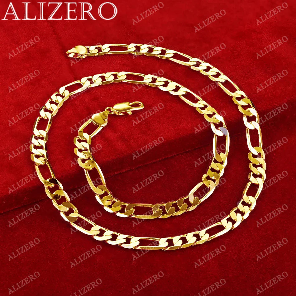ALIZERO 18K Gold Necklace 16/18/20/22/24/26/28/30 Inch 6mm Figaro Chain Necklaces For Men Women Fine Jewelry Accessories Vera Lux