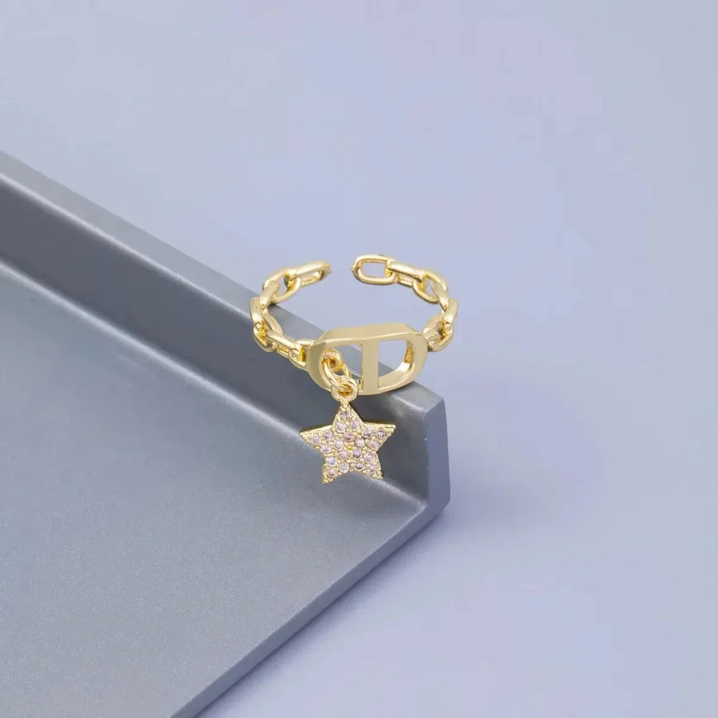 Star Diamond Letter Cd Ring Niche Design Pendant Trendyy Daily Versatile Women's Ring New Open Adjustable Ring Vera Lux