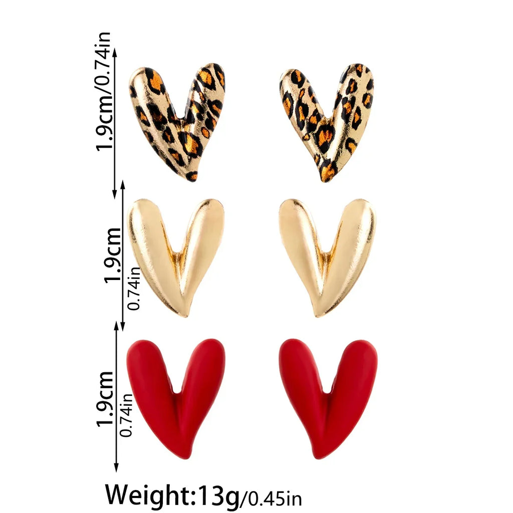 3 pairs of personalized and versatile leopard print heart-shaped women's earrings set, red spray painted earrings Vera Lux
