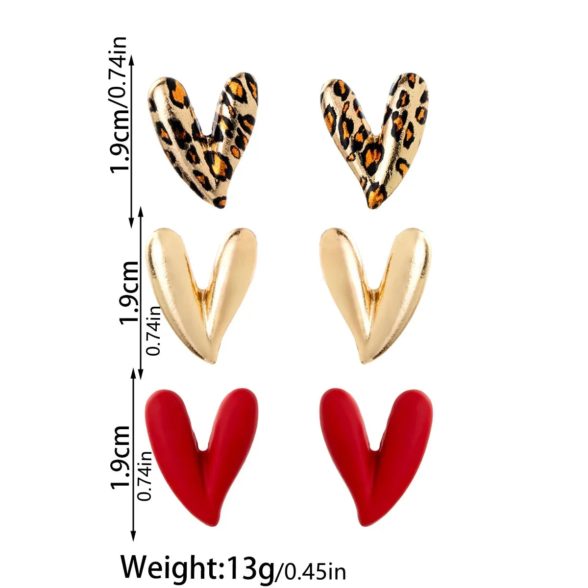 3 pairs of personalized and versatile leopard print heart-shaped women's earrings set, red spray painted earrings Vera Lux