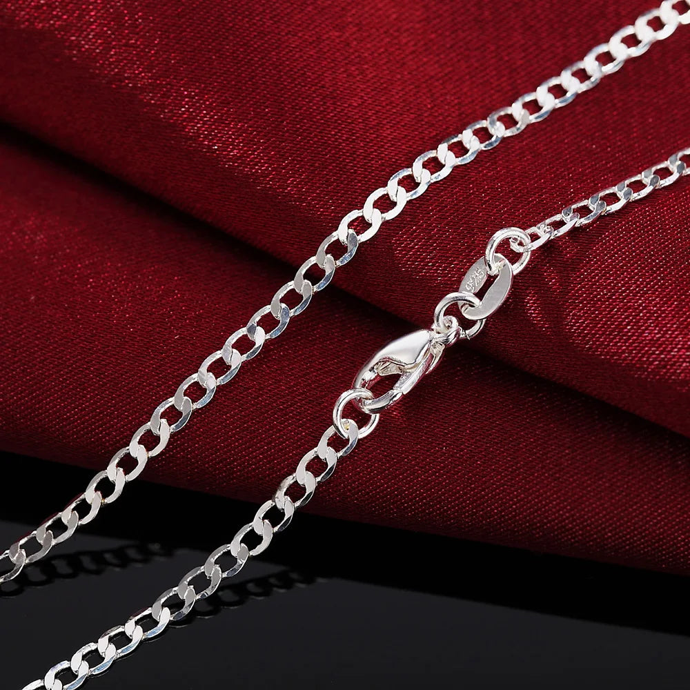 925 Sterling Silver Necklace 16/18/20/22/24/26/28/30 Inches Classic 2MM Flat Sideways chain for Women Men Jewelry Gift party Vera Lux