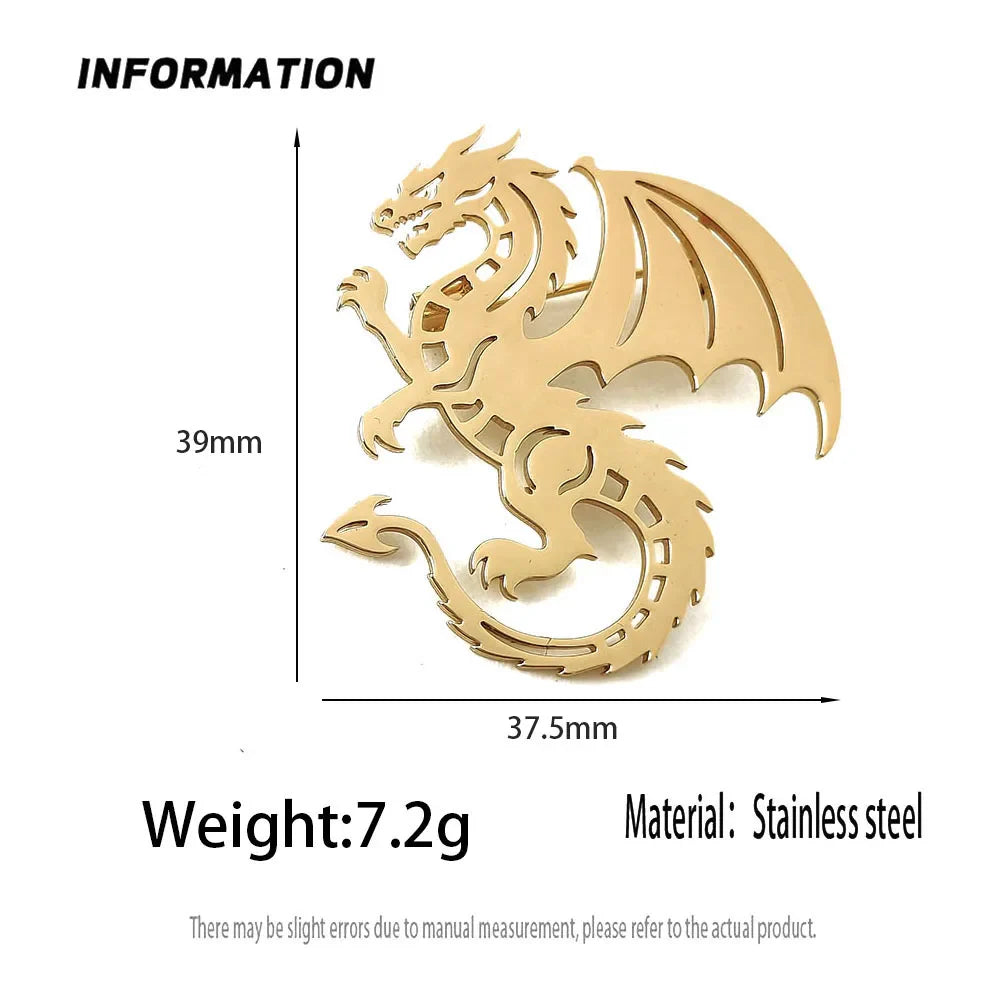 Creative punk style hollow wing dragon stainless steel gold-plated 18K brooch, black suit accessories, wedding matching set Vera Lux