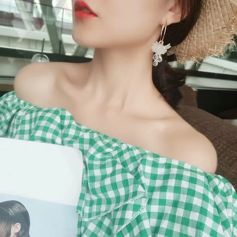 New korean Sweet Transparent Crystal Flower Drop Earrings For Women Temperament Long Tassel Earrings Female Elegant Jewelry Gift Vera Lux