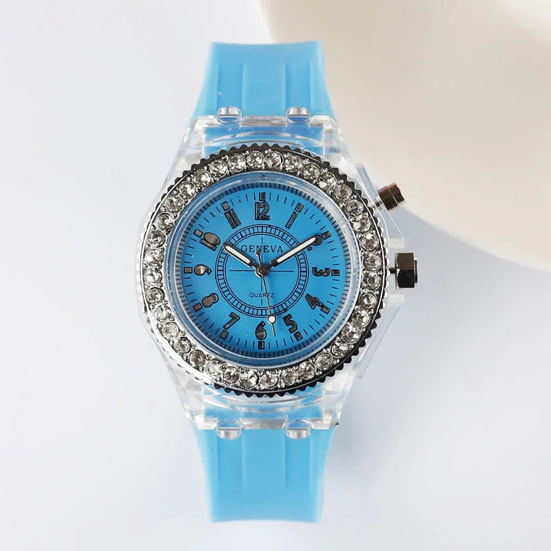 Luminous Quartz Watch for Women Personality Rhinestone Led Fashion Geneva Male and Female Students Couple Jelly Wrist Watches Vera Lux