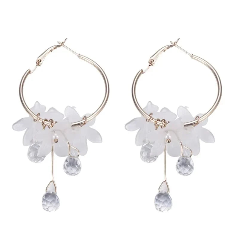 New korean Sweet Transparent Crystal Flower Drop Earrings For Women Temperament Long Tassel Earrings Female Elegant Jewelry Gift Vera Lux