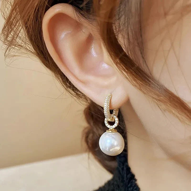 sliver-plated Pearl Zircon Earring for Women Girl Party Gift Circular Temperament Banquet Jewelry Vera Lux