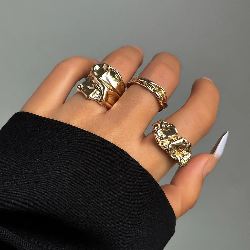 3 Pcs Punk Chunky Irregular Rings Set for Women Creative Geometric Adjustable Open Finger Rings Fashion Statement Jewelry Girls Vera Lux