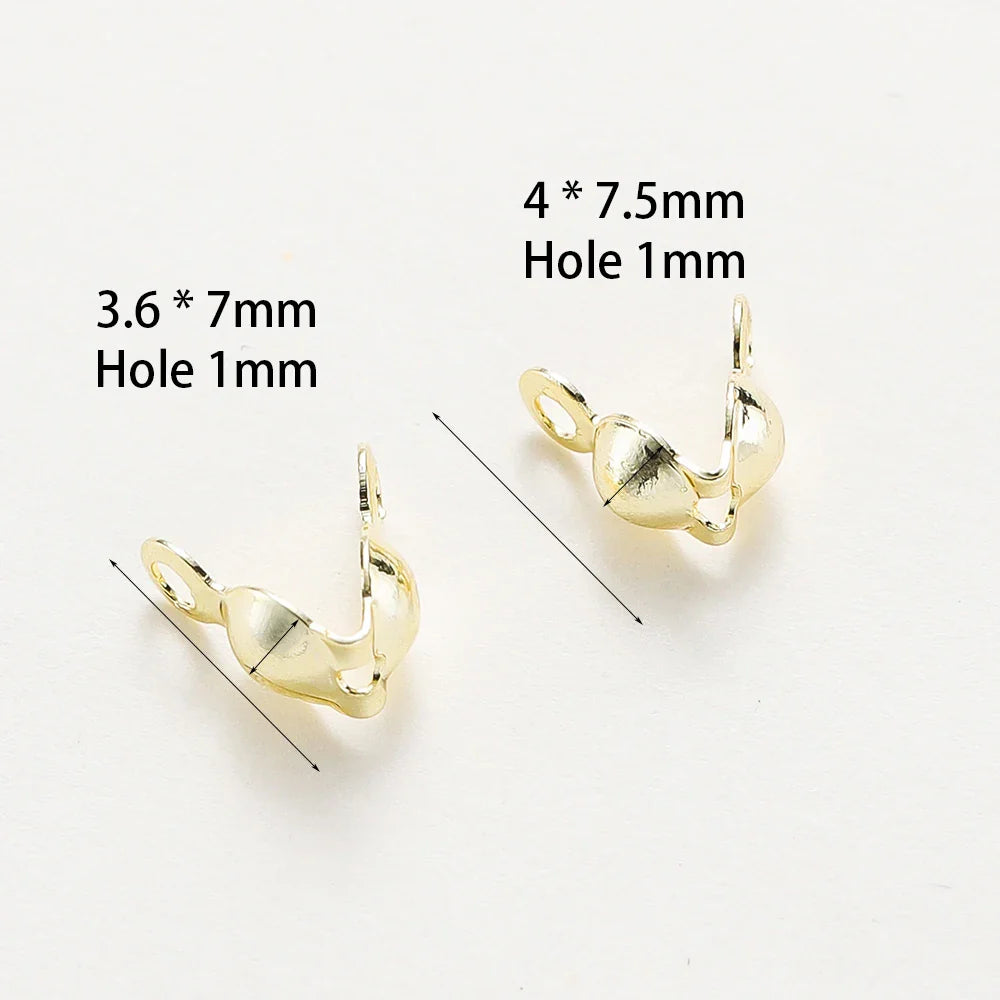 14K 18K Real Gold Plated Double Hole End Clasp Beads Open Cover Crimp Connector Beads For DIY Jewelry Making Necklace Component Vera Lux