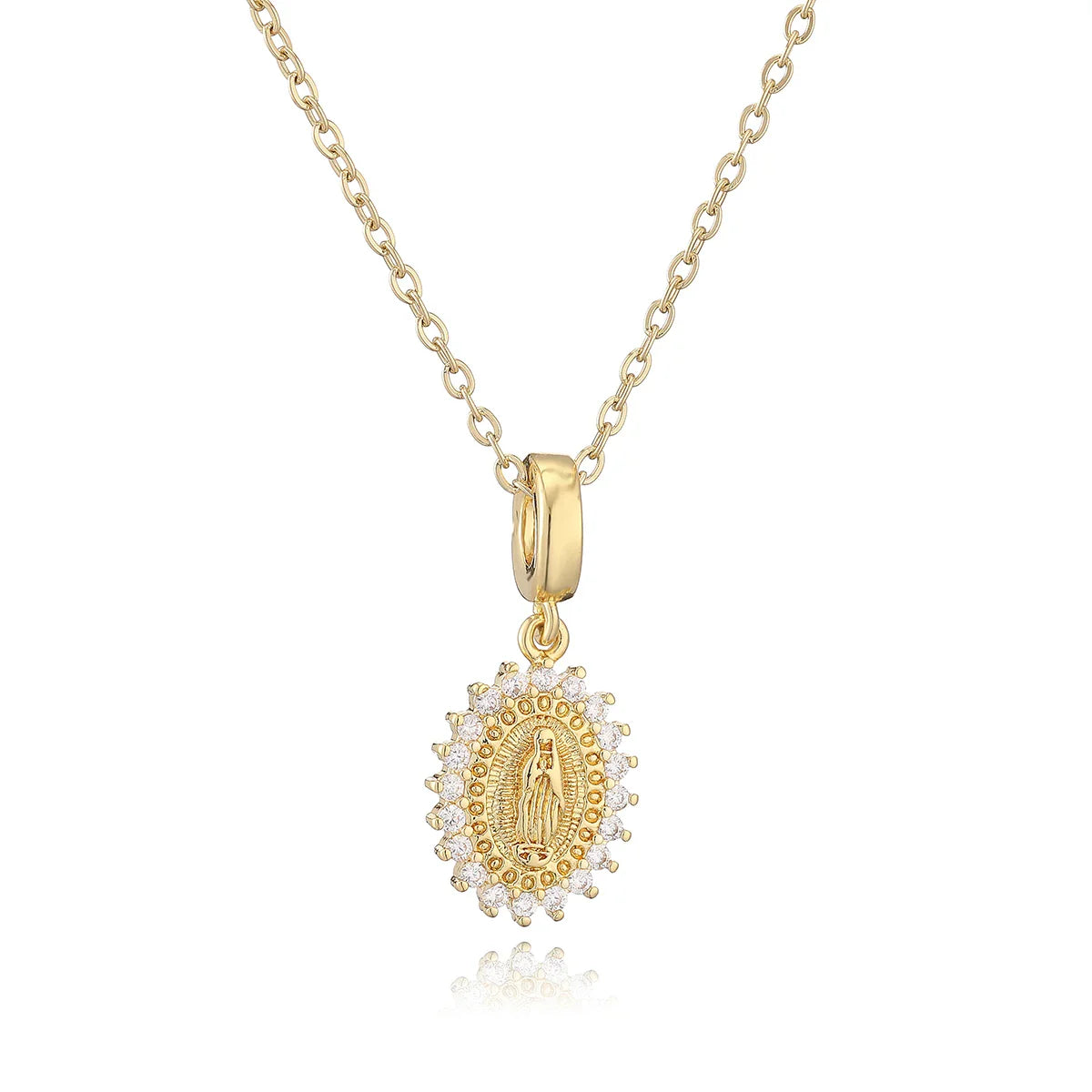 NEWBUY Trendy Gold Color Shiny AAA CZ Zircon Virgin Mary Pendant Necklaces For Women Gift Vera Lux