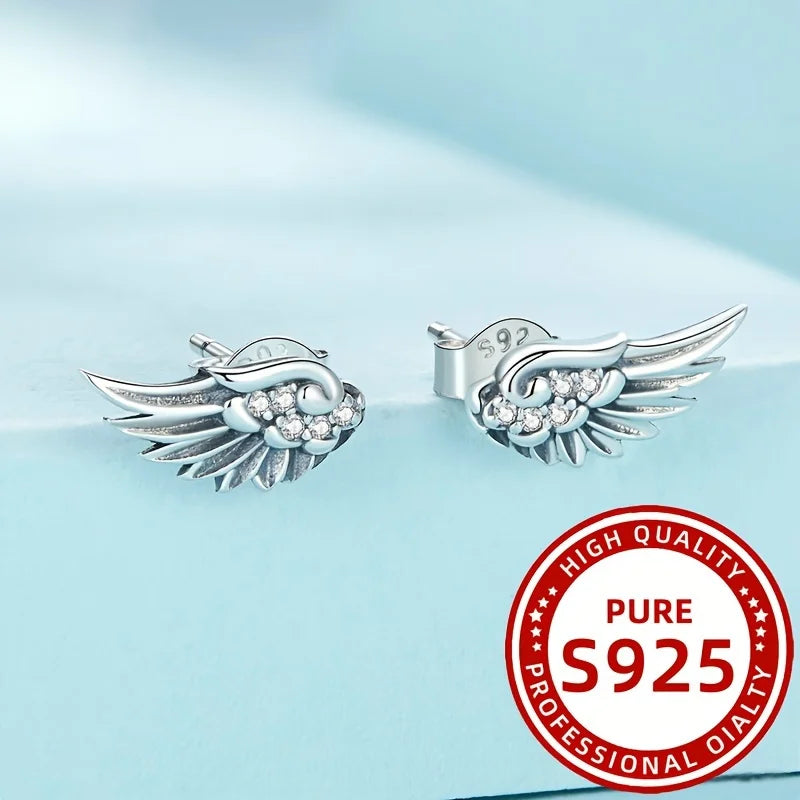 Fashionable Ladies Earrings with Angel Feather Wings 1.12g 925 Silver Suitable for Daily Wear Parties Vacations Gifts Vera Lux