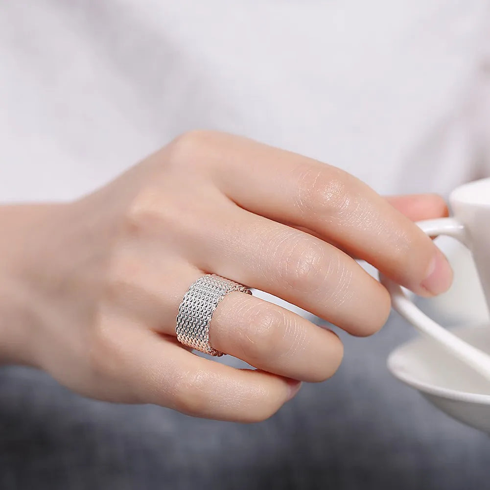 Hot classic 925 Sterling Silver charms Simple Net Rings lady fine Jewelry for Women men Size 6 7 8 9 10 Fashion  Wedding gifts Vera Lux