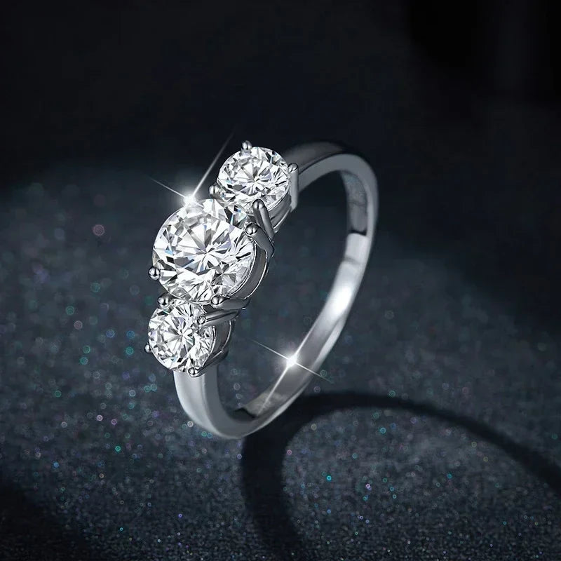 NeeTim 4CT Moissanite Engagement Ring for Women 3-stone S925 Sterling Silver with Gold Plated Wedding Band Promise Diamond Rings Vera Lux