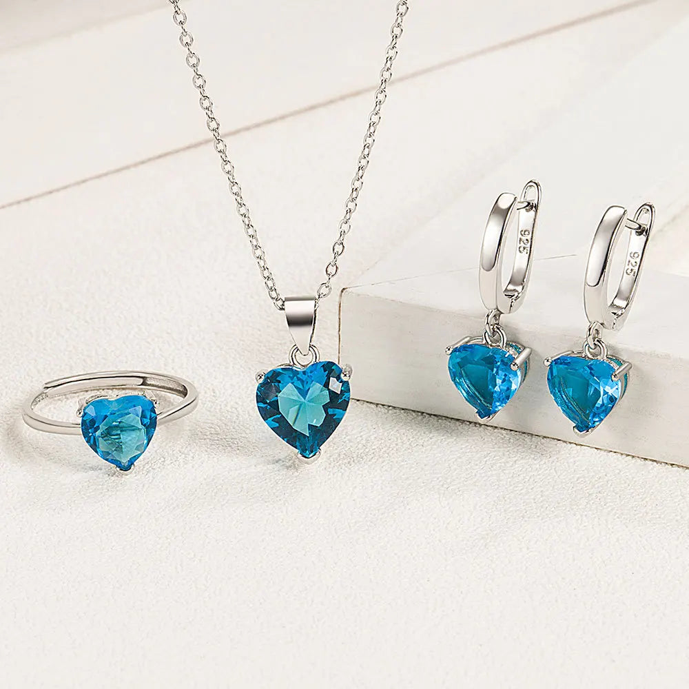 Heart Zircon 925 Silver Jewelry Sets Elegant Women's Ring Earrings Necklace Wedding Bridal Engagement Accessories Vera Lux