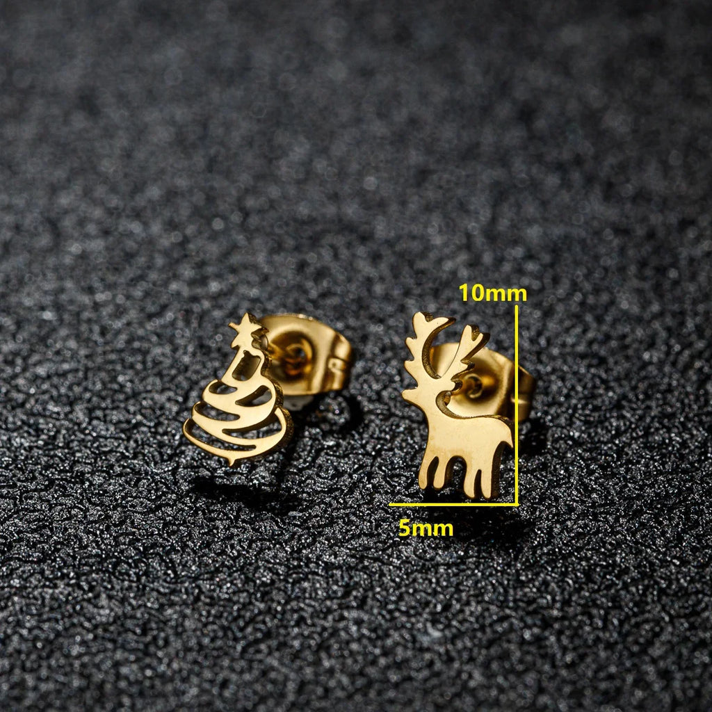 High Quality Stainless Steel Stud Earrings Girl Snowflake Elk Deer Silver Color Tragus Piercing Women'S Earrings Christmas Gifts Vera Lux