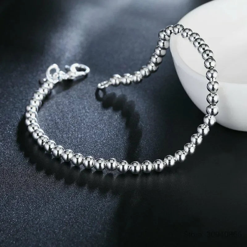925 Sterling Silver Charm Bracelet for Women 4mm Beads Chain Popular Brands Jewelry Wedding Party Christmas Gifts Vera Lux