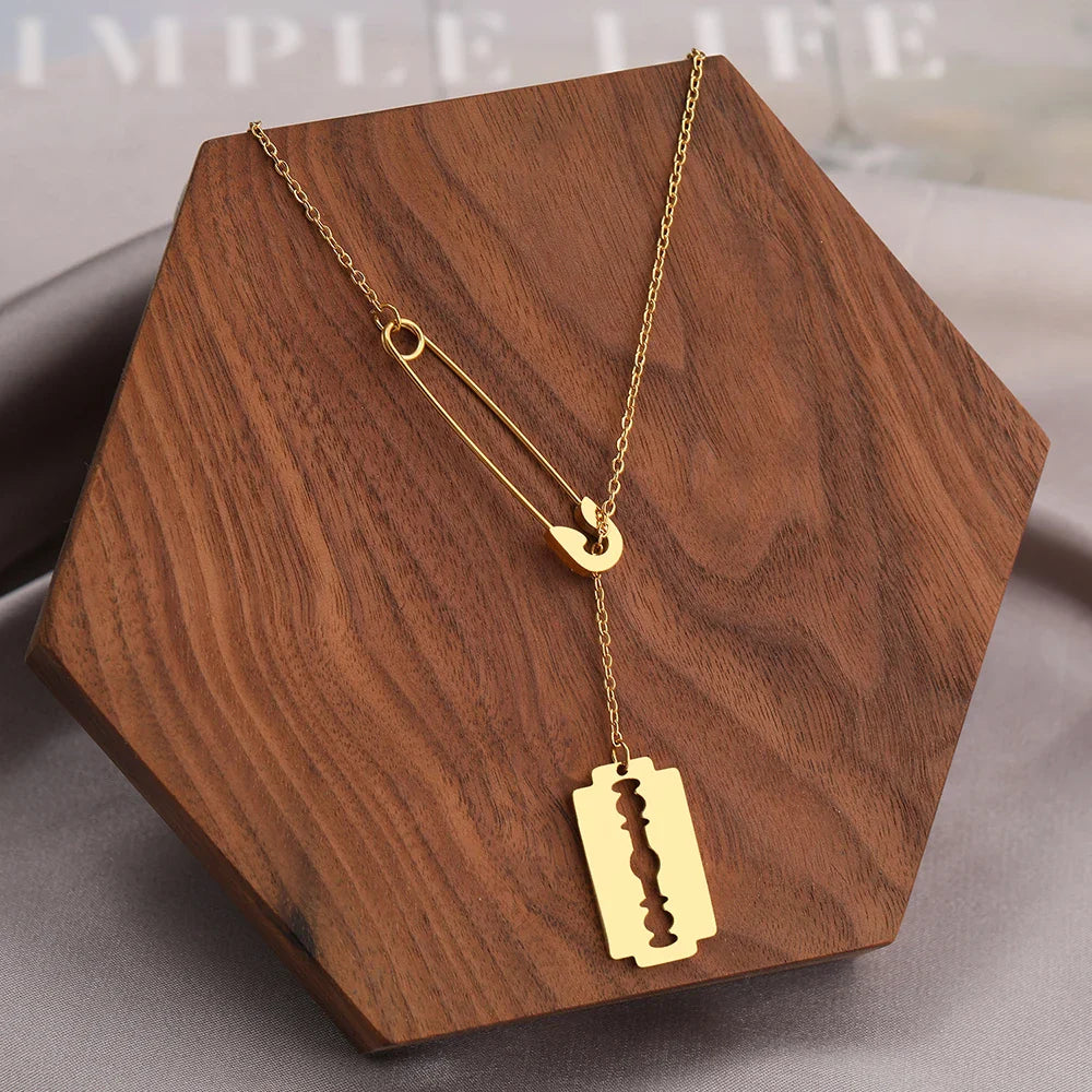 Stainless Steel Necklaces Paperclip Design Gothic Hip Hop Blade Pendants Chains Choker Necklace For Women Jewelry Vera Lux