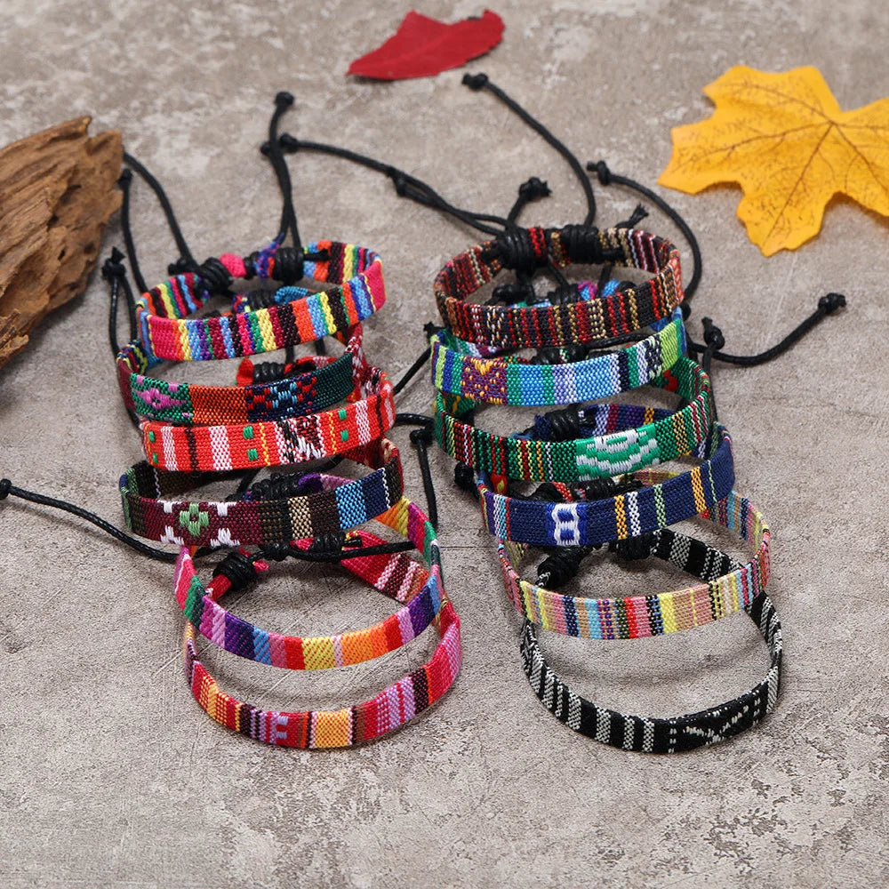 12Pcs Nepal Ethnic Colorful Bracelet Set For Women Bohemia Fabric Braided Rope Wristbands Men Bangle Fashion Summer Jewelry Vera Lux
