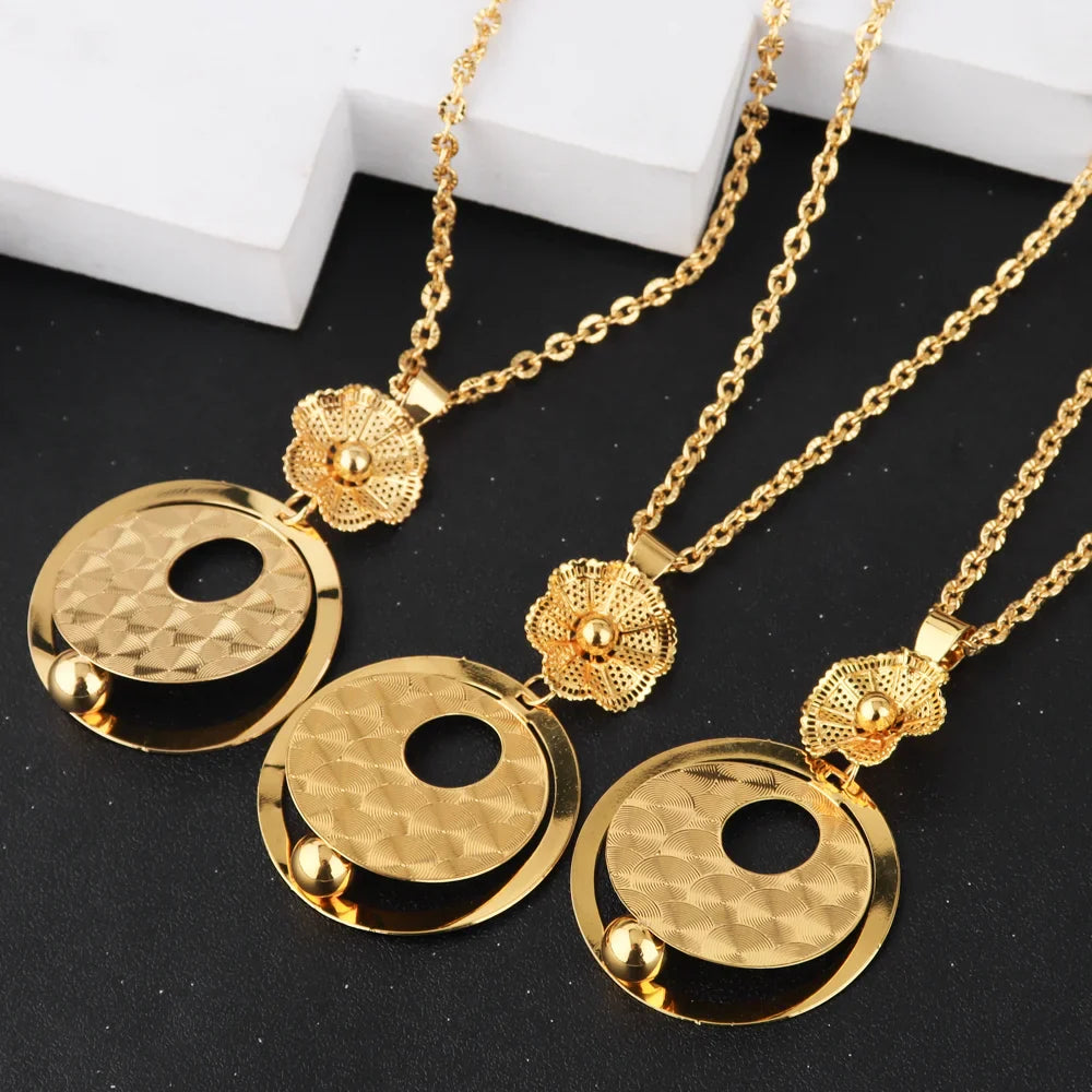 African Gold Color Women Necklace and Earrings Trend Dubai Flower Hollow Out Jewelry Set Gift For Party Wedding Daily Accessorie Vera Lux