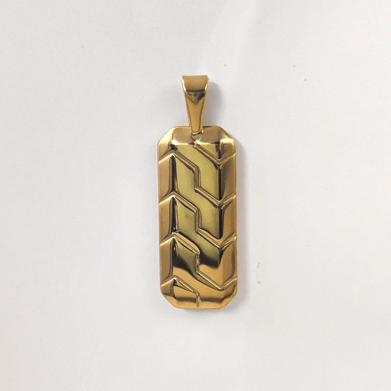 Hot Sale 18K Gold Plated Stainless Steel Mens Jewelry Classic Men's Necklace Square Tire Patterns Pendant Hip Hop Necklace Vera Lux