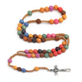 Christian Rose Beads Rosary Necklace For Women INRI Cross Crucifix Pendant Long Chain Female Fashion Religion Jewelry Gift Vera Lux
