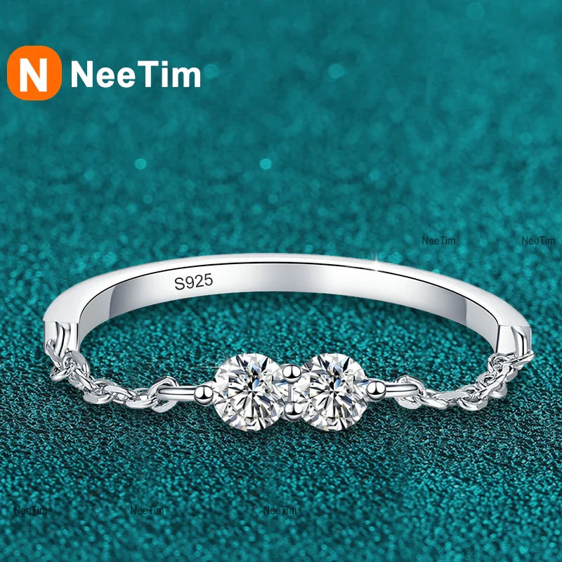 NeeTim 3mm Moissanite Wedding Ring 925 Sterling Silver Eternity Band Lab Diamond Bride Party Rings For Women Designer Jewelry Vera Lux