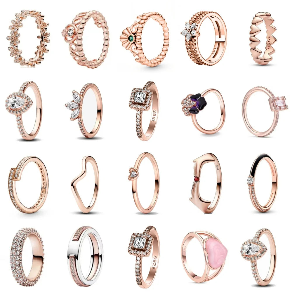 Rose Gold Clor Flower Heart Pink Ring New Hot Selling  Rings Suitable For  Matching DIY Birthday Gift 925 Silver Vera Lux