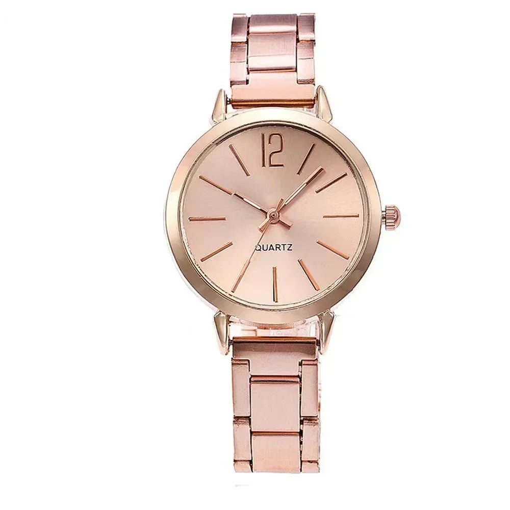 Relógio de pulso de quartzo redondo simples para mulheres, moda inoxidável, pulseira de ouro, relógios femininos, luxo, Vera Lux