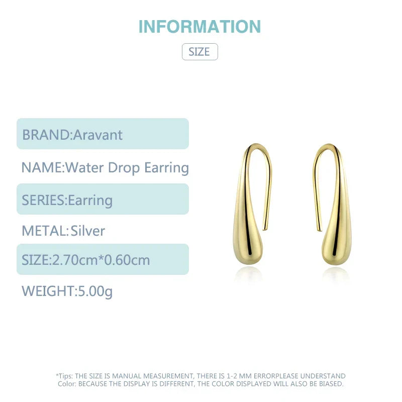Aravant 925 Silver Earring For Women Water Drop Gold Earrings Fashion Wedding Jewelry Gifts Vera Lux