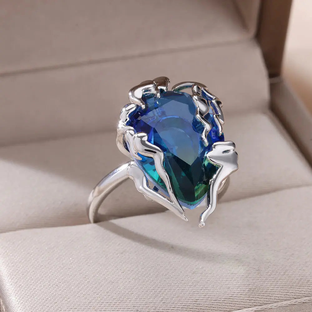 Zircon Flame Drop Rings For Women Stainless Steel Water Drop Adjustable Ring Femme New Wedding Party Fashion Jewelry Gift Femme Vera Lux