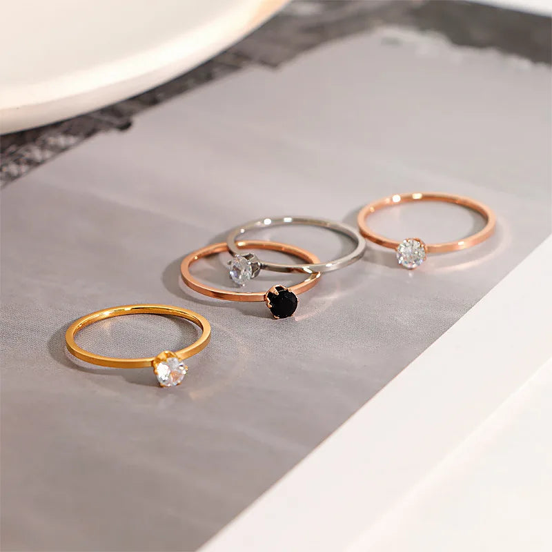 Stainless Steel Single CZ Ring Simple 1mm Thin Wedding Band for Women Girl Size 3-10 Vera Lux