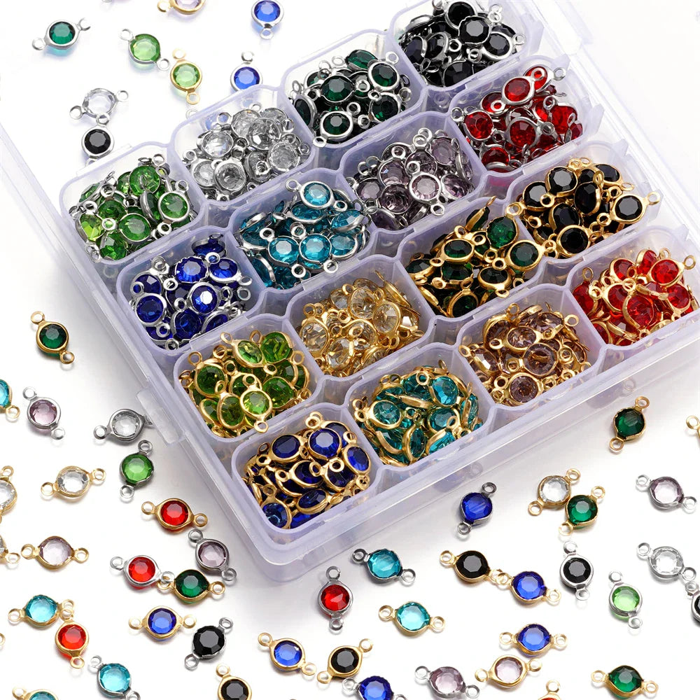 10pcs/lot Stainless Steel Crystal Round Double Ring Pendants for DIY Bracelet Necklace Beads Jewelry Making Accessories Vera Lux