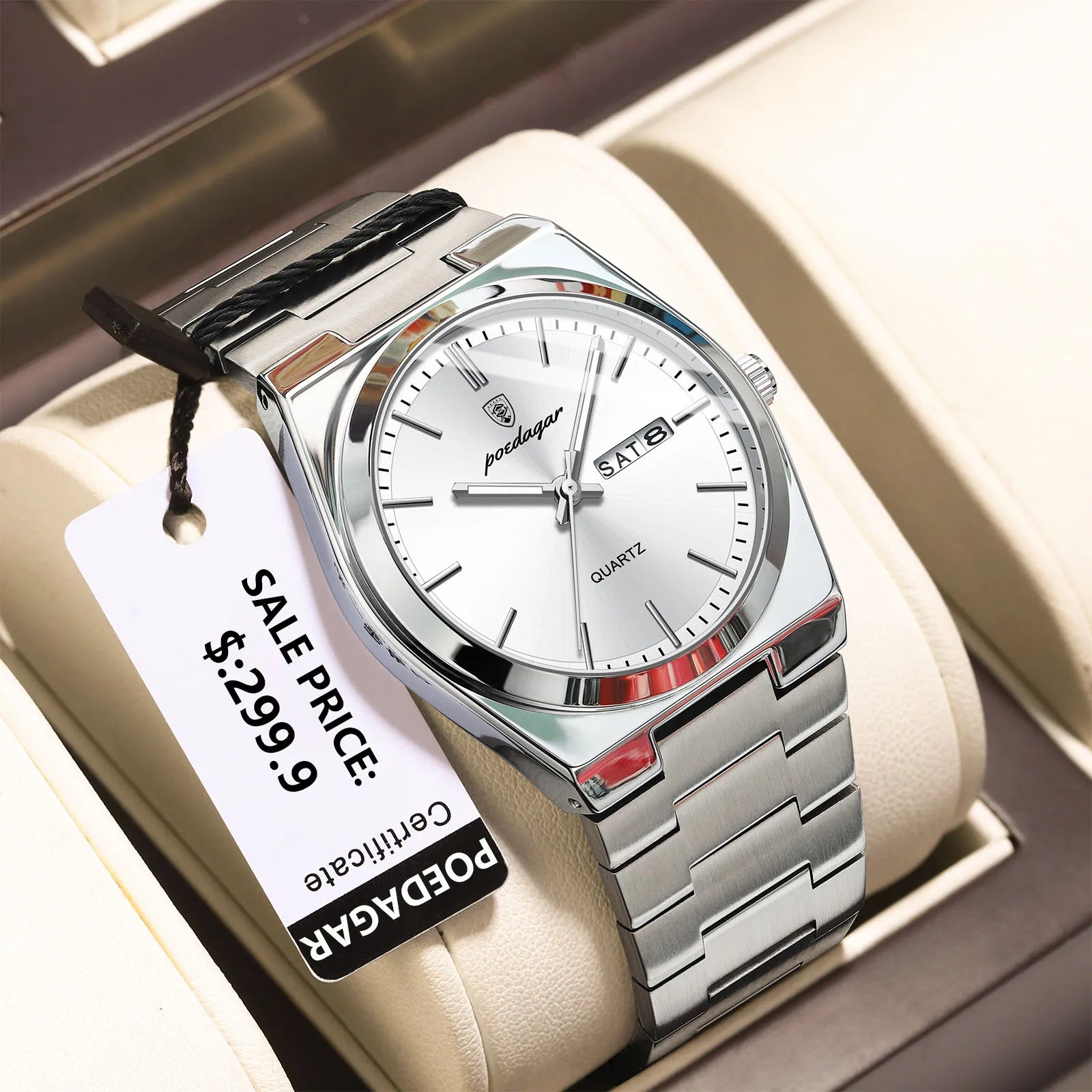 POEDAGAR Luxury Business Man Wristwatch Waterproof Luminous Stainless Steel Men Watch Date Week Fashion Quartz Men's Watches+Box Vera Lux