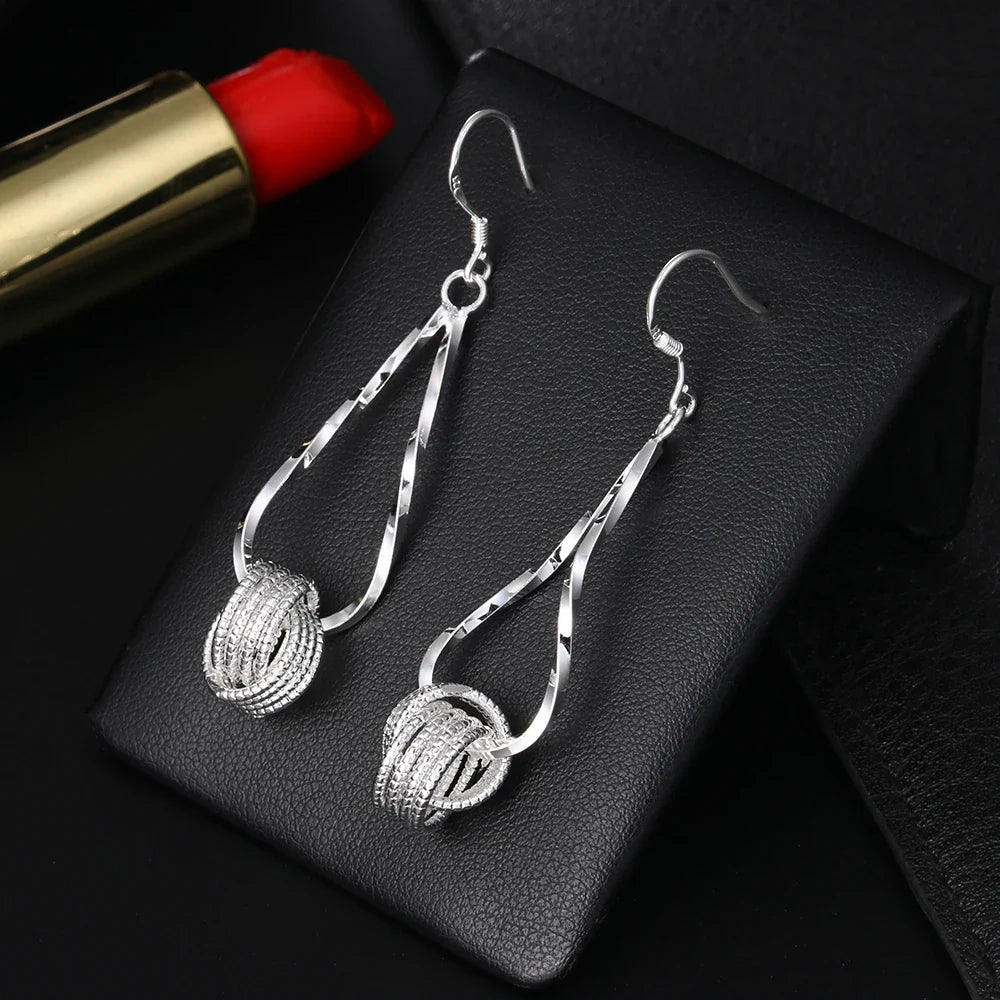 Fashion charms 925 Sterling Silver Net beads long Earrings for Women Pretty fashion party wedding Jewelry Holiday Gifts Vera Lux