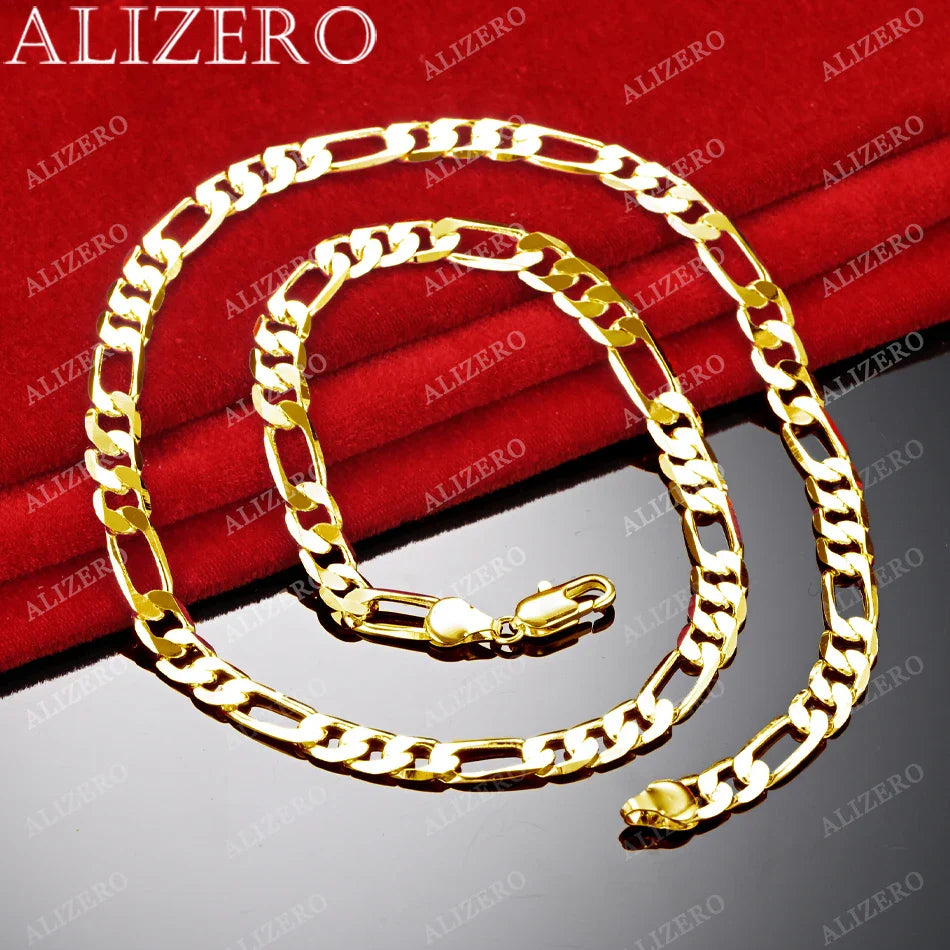 ALIZERO 18K Gold Necklace 16/18/20/22/24/26/28/30 Inch 6mm Figaro Chain Necklaces For Men Women Fine Jewelry Accessories Vera Lux